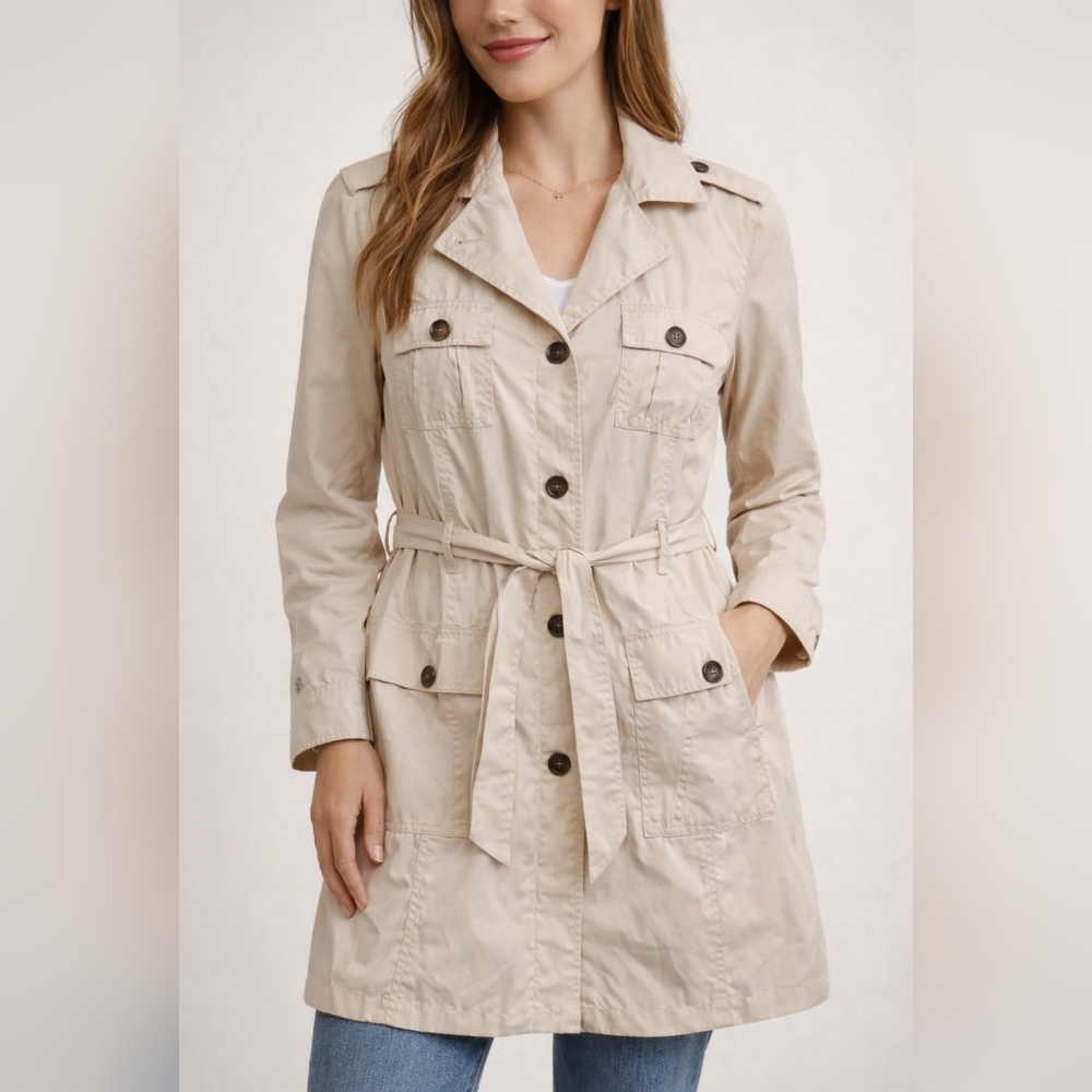 Denver Hayes Waterproof Trench Coat Women’s Large Beige Belted Jacket